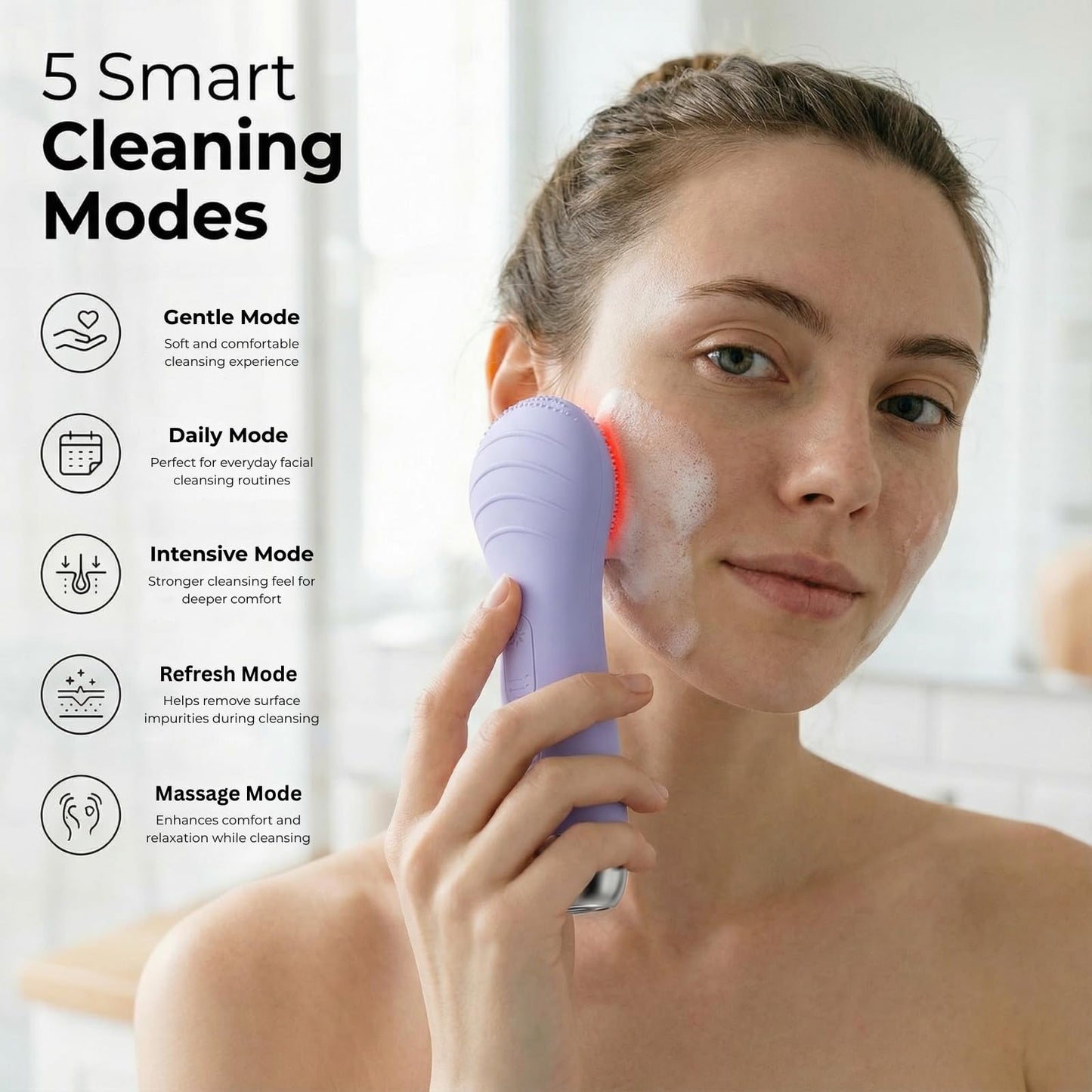 CALİRA Face Scrubber Electric Facial Cleansing Brush with LED Light